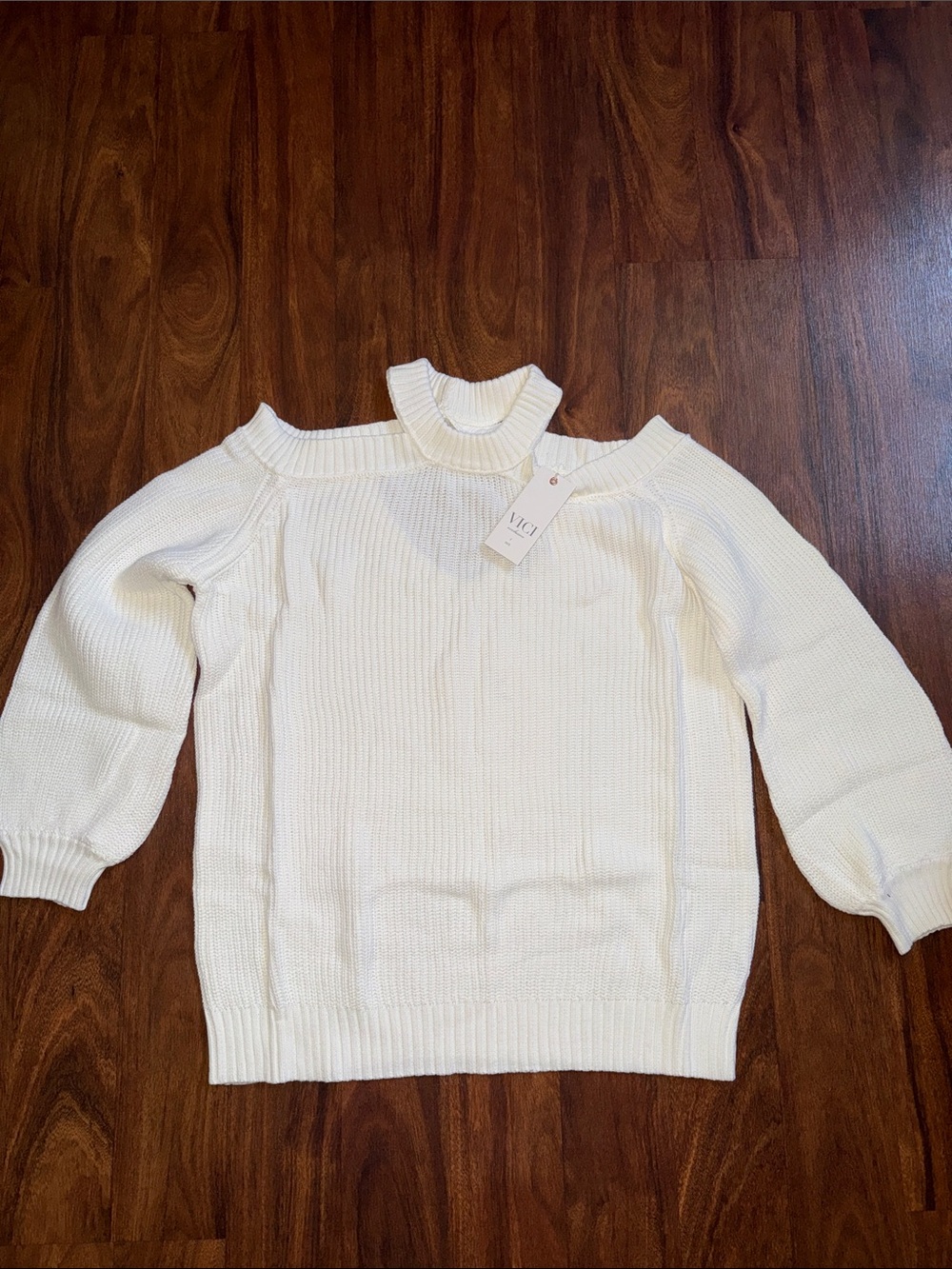 Vici White Off-Shoulder Ribbed Sweater
